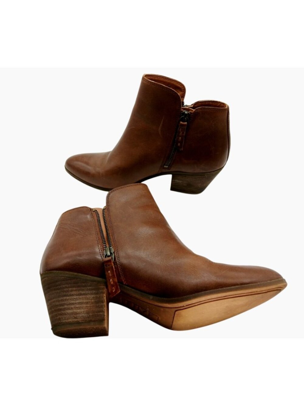 Frye Judith Double Zip Brown Leather Ankle Booties Womens Size 9M Boots Stacked - Picture 7 of 12